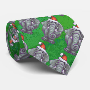 Cravate Noël d'éléphant sur le vert