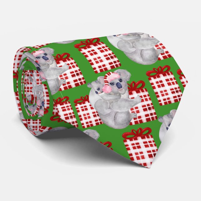 Cravate Noël d'été Koalas Green (Roulé)