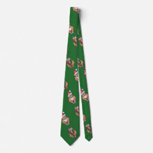 Cravate Noël du chat de gingembre en vert