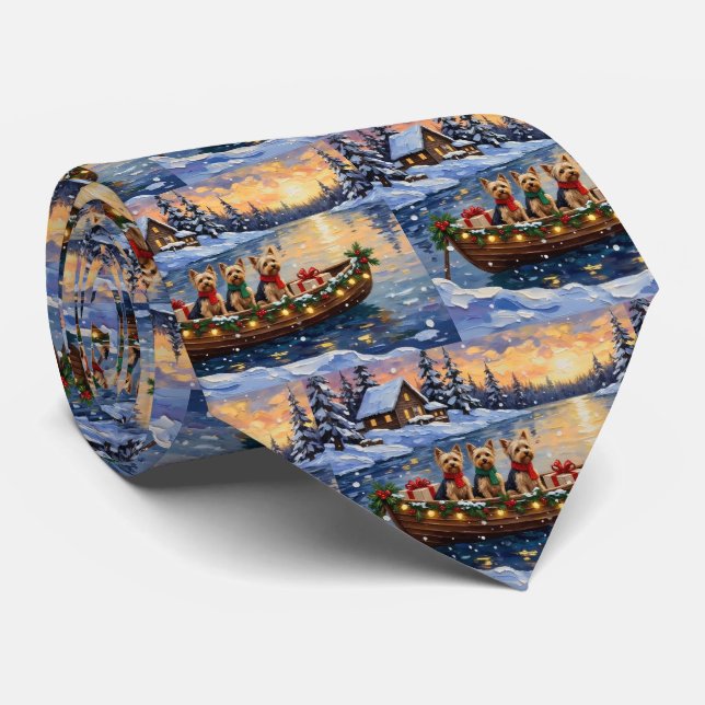 Cravate Noël en bateau avec Yorkipoo (Roulé)