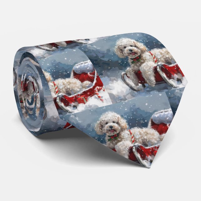 Cravate Noël Festif au Chien Caniche (Roulé)
