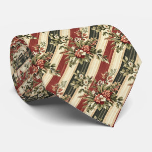 Cravate Noël Floral Rayé Vintage