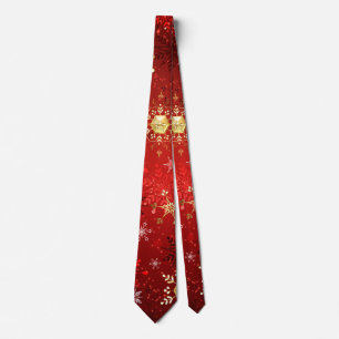 Cravate Noël Golden Snowflakes sur Arrière - plan rouge