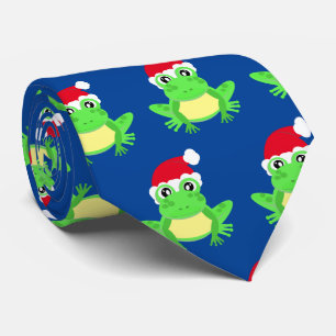 Cravate Noël Grenouille bleue Santa Hat Motif Nouveauté