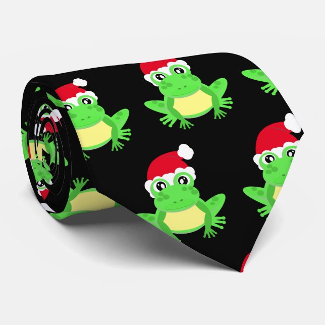 Cravate Noël Grenouille noire Santa Hat Motif Nouveauté (Roulé)