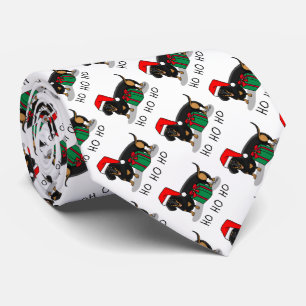 Cravate Noël Père Noël Dachshund (S noir & tan) Drôle