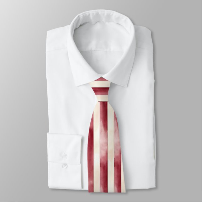 Cravate Noël rayures crème Bourgogne rouge (Attaché)