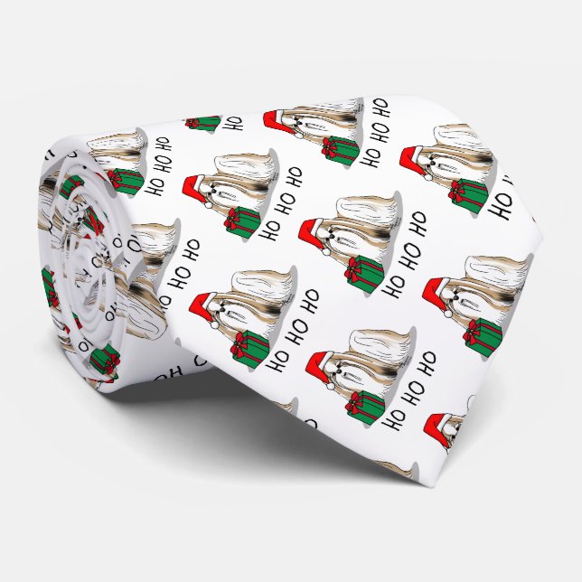 Cravate Noël Santa Hat Chih Tzu (blanc tan) Chien mignonne (Roulé)