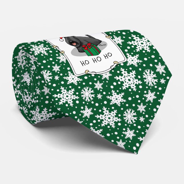 Cravate Noël Santa Hat Scottish Terrier (noir) mignonne (Roulé)