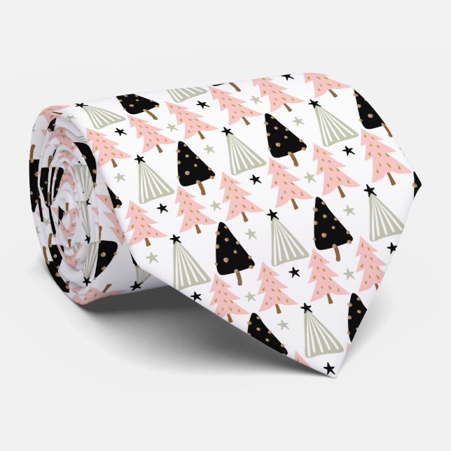 Cravate Noël scandinave rose  (Roulé)