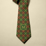 Cravate Noel tartan rouge vert or monogrammé<br><div class="desc">Élégante cravate de tartan vintage de Noël pour lui avec un motif classique rouge,  vert et or et un nom monogramme personnalisé lettre initiale.</div>