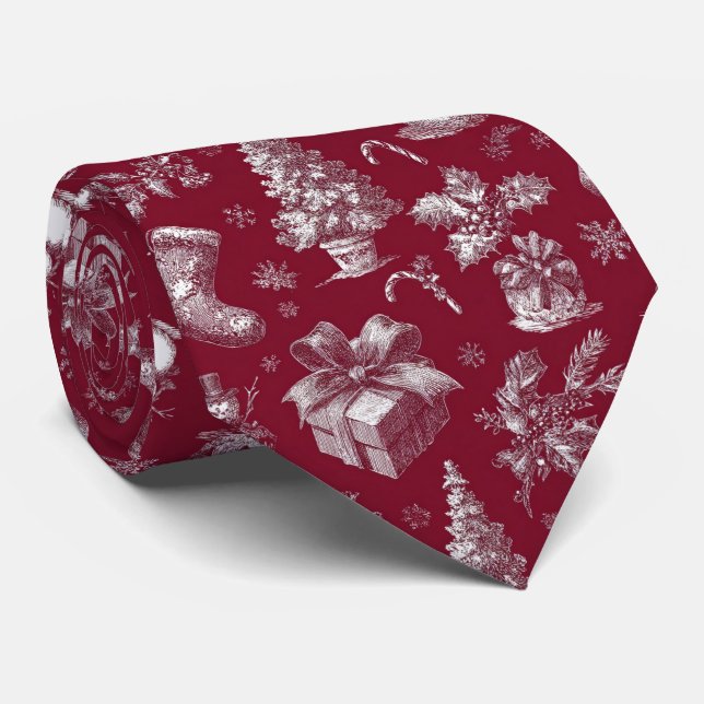 Cravate Noël Vintage Toile Rouge avec Bas (Roulé)