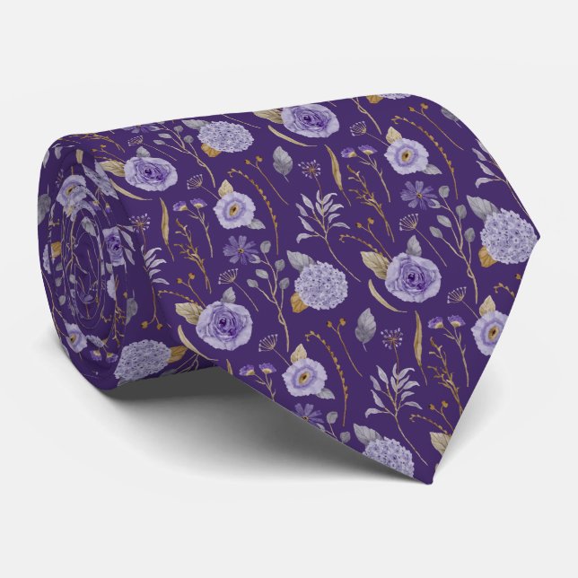 Cravate Nœud de cou lavande violet floral (Roulé)