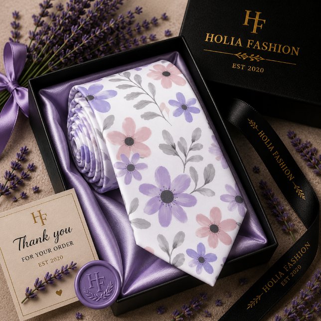 Cravate Nœud de cou lavande violet floral (Créateur téléchargé)