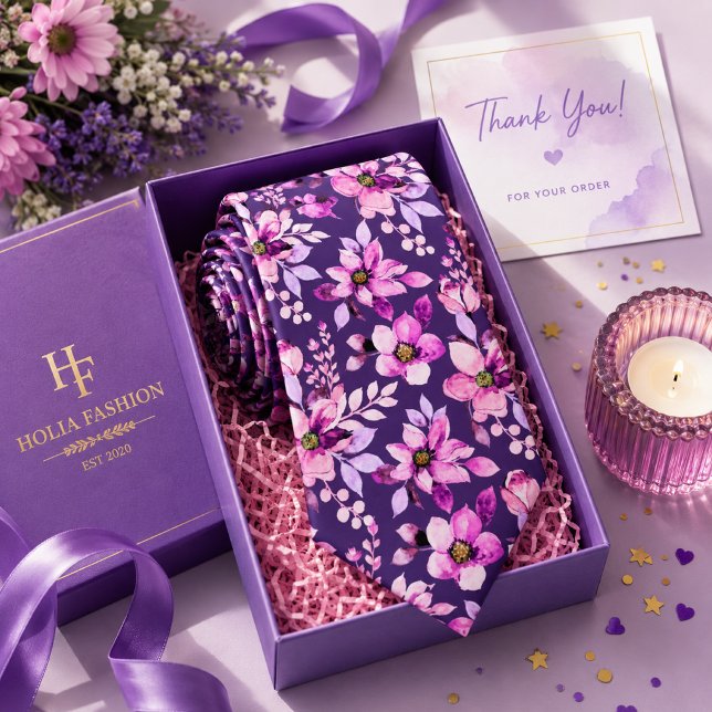 Cravate Nœud de cou lavande violet floral (Créateur téléchargé)