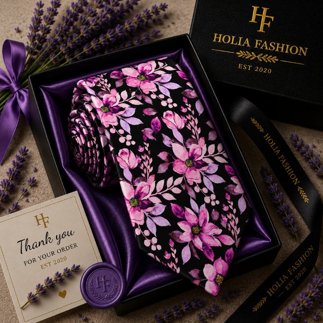 Cravate Nœud de cou lavande violet floral (Créateur téléchargé)