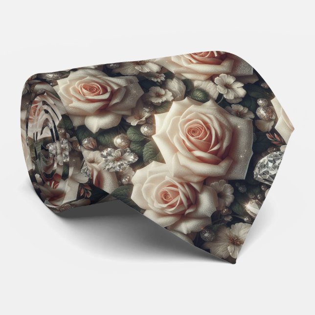 Cravate Noeud papillon de mariage de luxe | Roses roses et (Roulé)