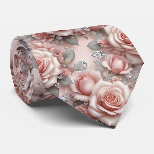 Cravate Noeud papillon de mariage de luxe | Roses roses et (Roulé)