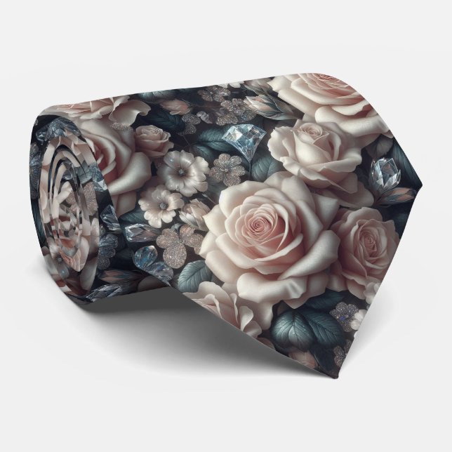 Cravate Noeud papillon de mariage de luxe | Roses roses et (Roulé)