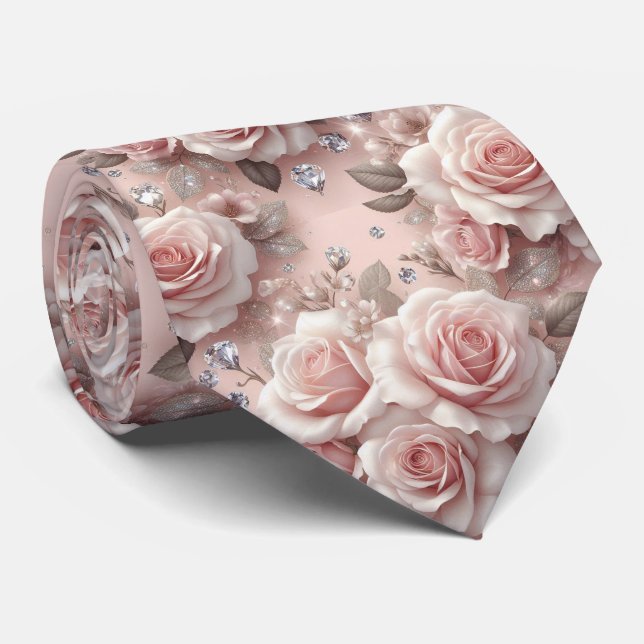 Cravate Noeud papillon de mariage de luxe | Roses roses et (Roulé)