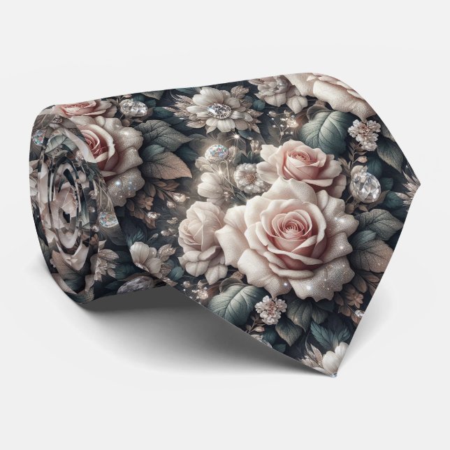 Cravate Noeud papillon de mariage de luxe | Roses roses et (Roulé)