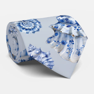 Cravate Nœud papillon élégant coquillages blanc bleu