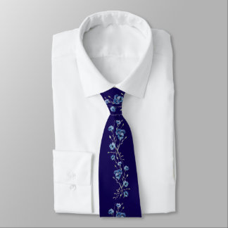Cravate Nœud papillon floral bleu marine