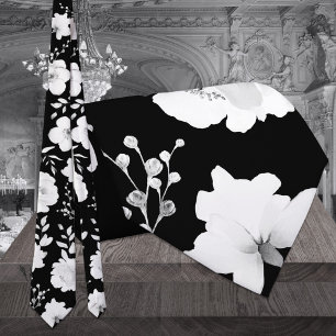 Cravate Nœud papillon mariage pivoine jardin noir et blanc