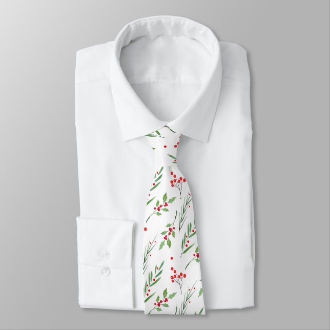 Cravate Noeud papillon motif botanique mixte de Noël (Attaché)