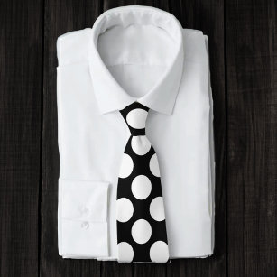 Cravate Noir avec Pois blancs Retro