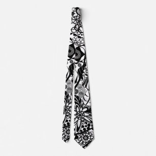 Cravate noir blanc - Art Floral