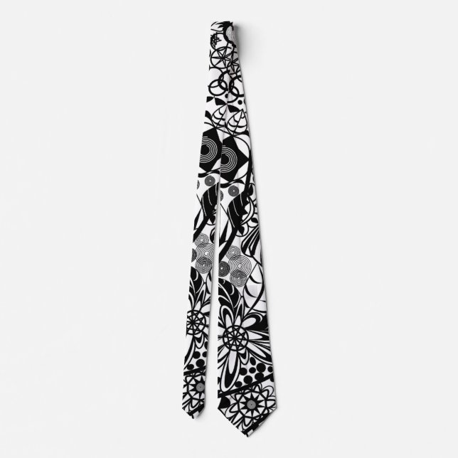 Cravate noir blanc - Art Floral (Dos)