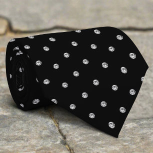 Cravate Noir Blanc Brillant Paillettes Diamant Look