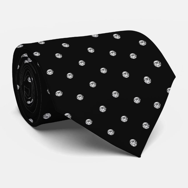 Cravate Noir Blanc Brillant Paillettes Diamant Look (Roulé)