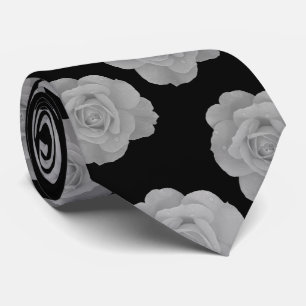 Cravate Noir Blanc Élégant Classique Imprimés Floraux Gris