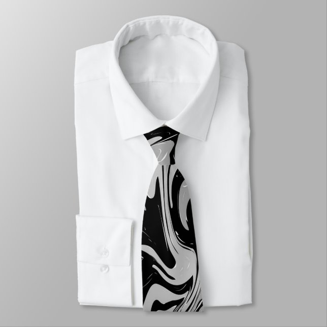 Cravate Noir Blanc Gris Élégant Moderne (Attaché)