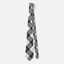 Cravate Noir Blanc Or Plaid Hommes