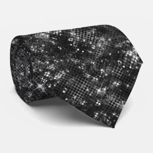 Cravate Noir Blanc Paillettes Brillant Scintille Glam Disc