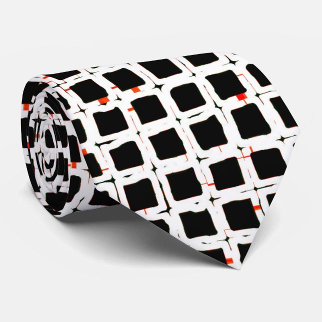 Cravate Noir blanc rouge Abstrait Motif chic (Roulé)