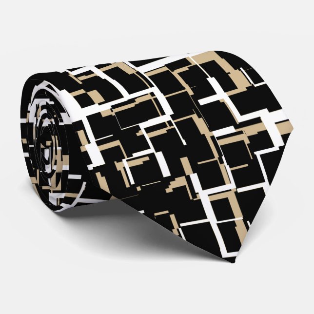 Cravate Noir Blanc Tan Jaune Clair Motif (Roulé)