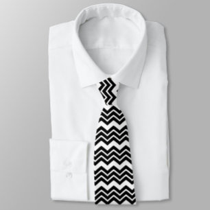 Cravate Noir Blanc Zigzag Chevron Motif Design