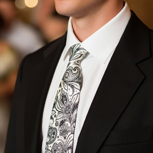 Cravate Noir et blanc à motifs paisley 
