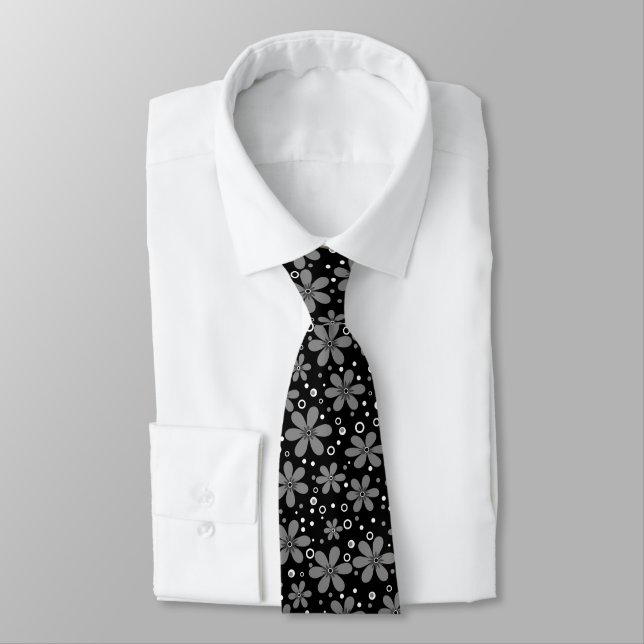 Cravate noir et blanc gris simple rétro années soixante (Attaché)