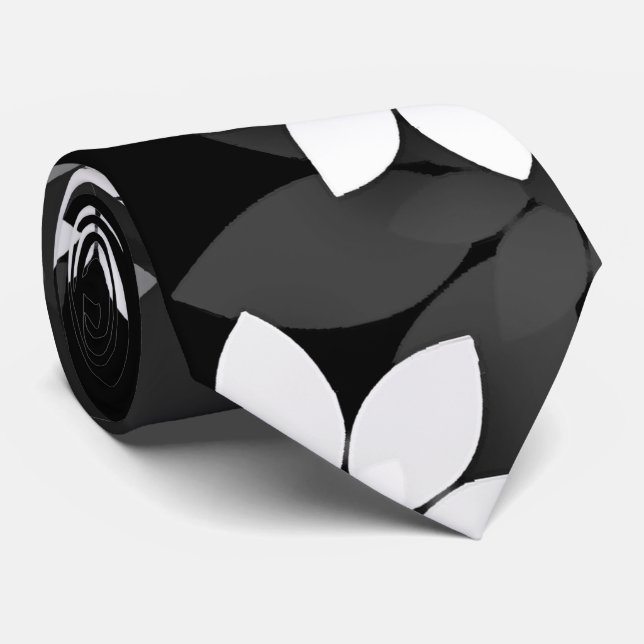 Cravate Noir et blanc, gris transparent motif de fleurs (Roulé)