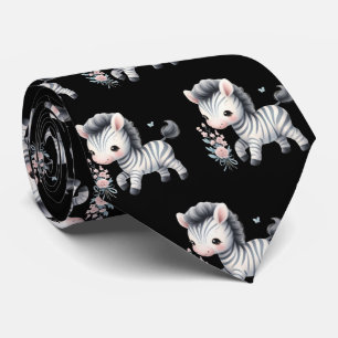 Cravate Noir et blanc moderne Kawaii Cute Zebras