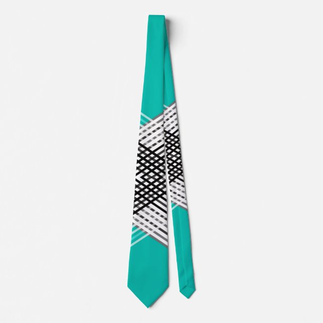 Cravate Noir et blanc, motif géométrique gris, menthe (Devant)