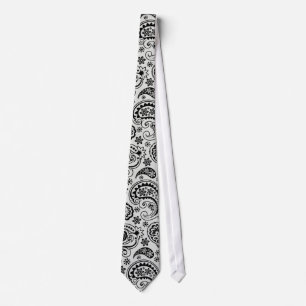 Cravate Noir et blanc Retro Ornate Paisley Motif 2