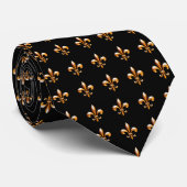 Cravate Noir et Gold Fleur de Lis la Nouvelle-Orléans (Roulé)