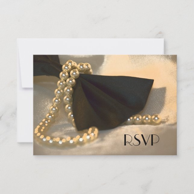 Cravate noir et perles blanches carte RSVP de mari (Devant)