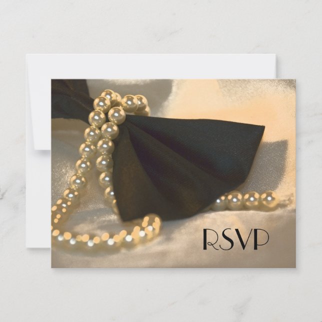 Cravate noir et perles blanches carte RSVP de mari (Devant)
